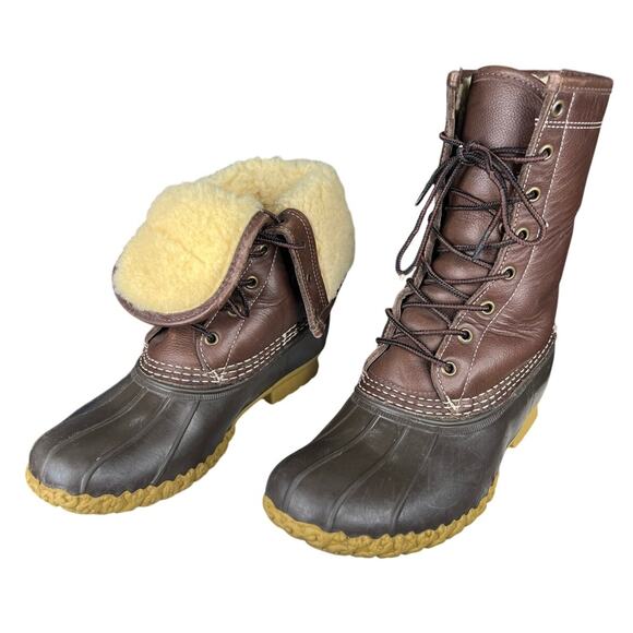 L.L. Bean Women's Shearling Lined Fold Down Brown Duck Boot Size US 6 - Picture 6 of 10